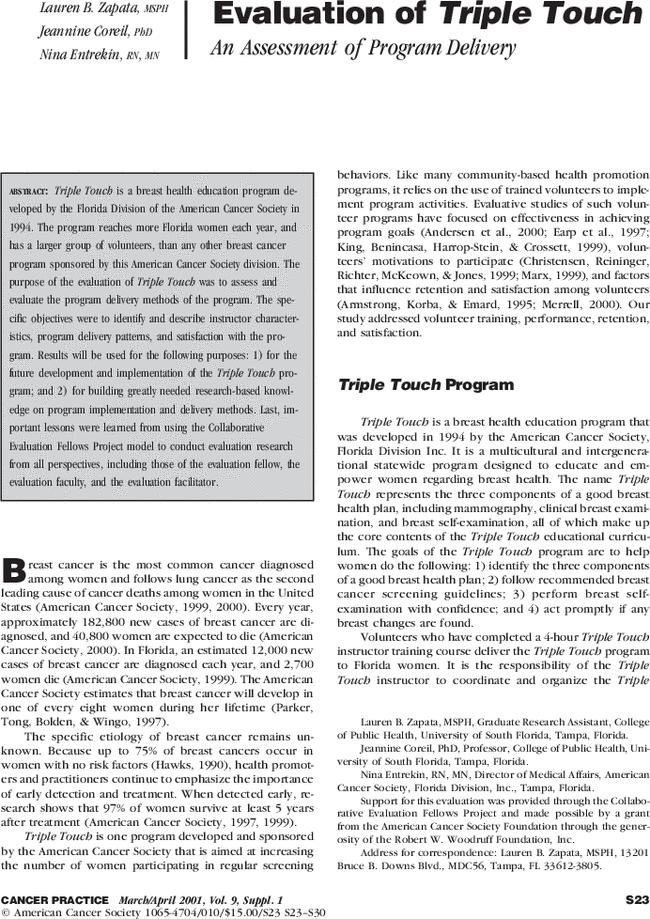 Evaluation of Triple Touch: An Assessment of Program Delivery