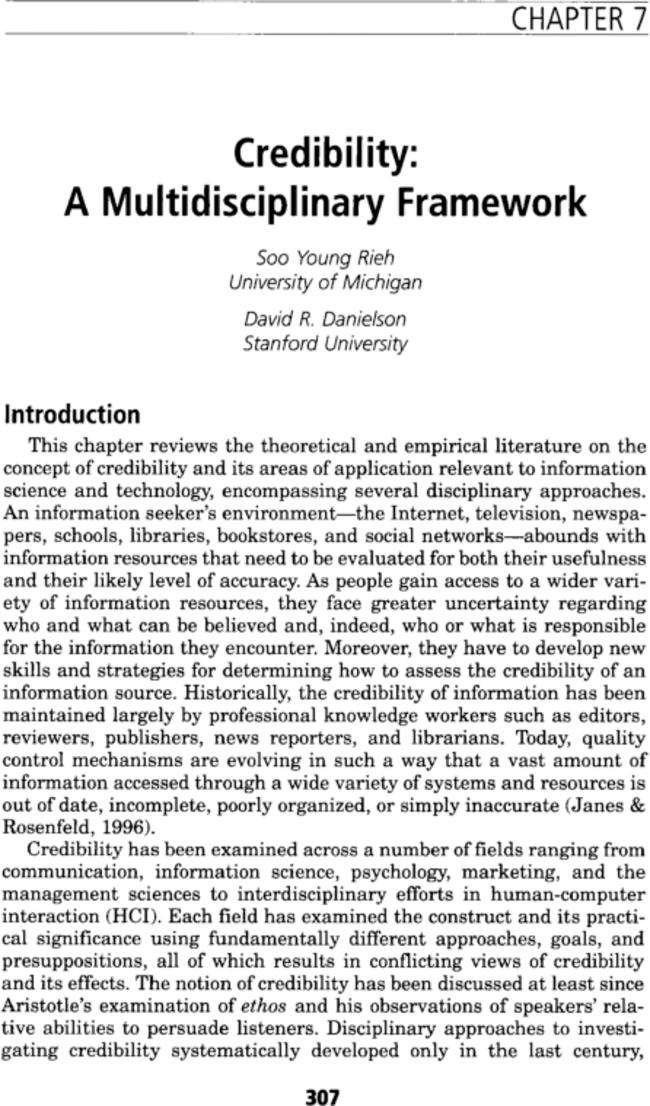 Credibility: A multidisciplinary framework