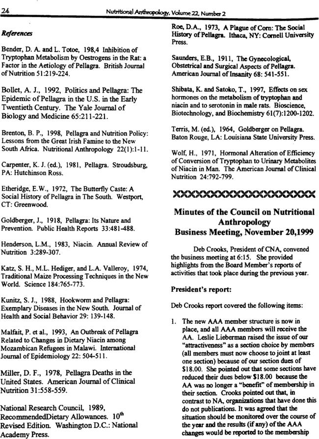 Minutes of the Council on Nutritional Anthropology Business Meeting, November 20,1999