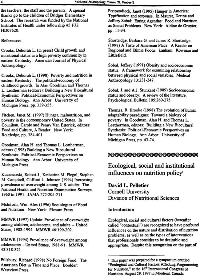 Ecological, social and institutional influences on nutrition policy