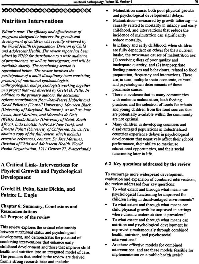 A Critical Link- Interventions for Physical Growth and Psychological Development