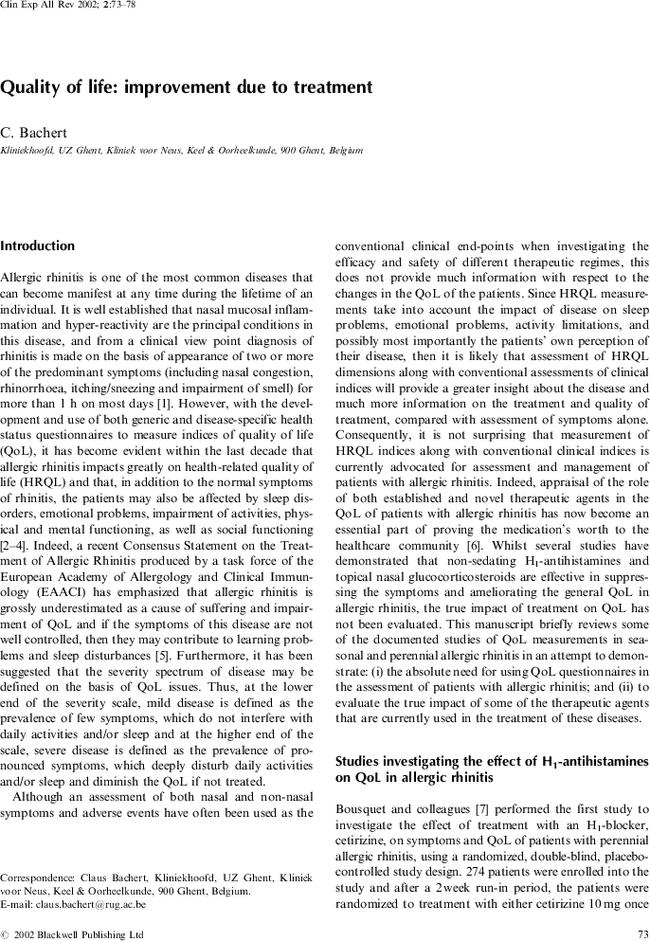 Quality of life: improvement due to treatment