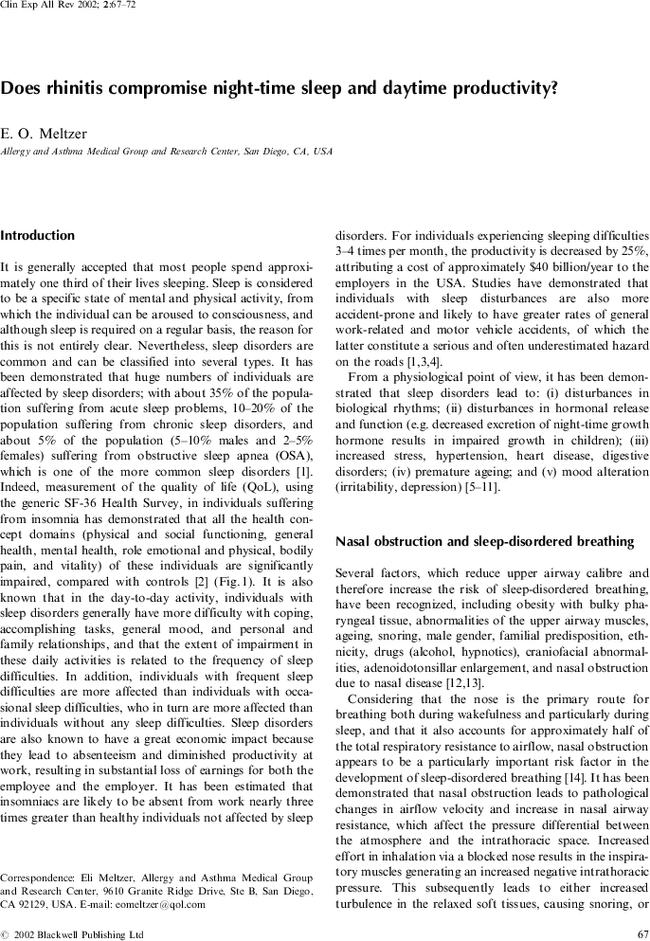 Does rhinitis compromise night-time sleep and daytime productivity?