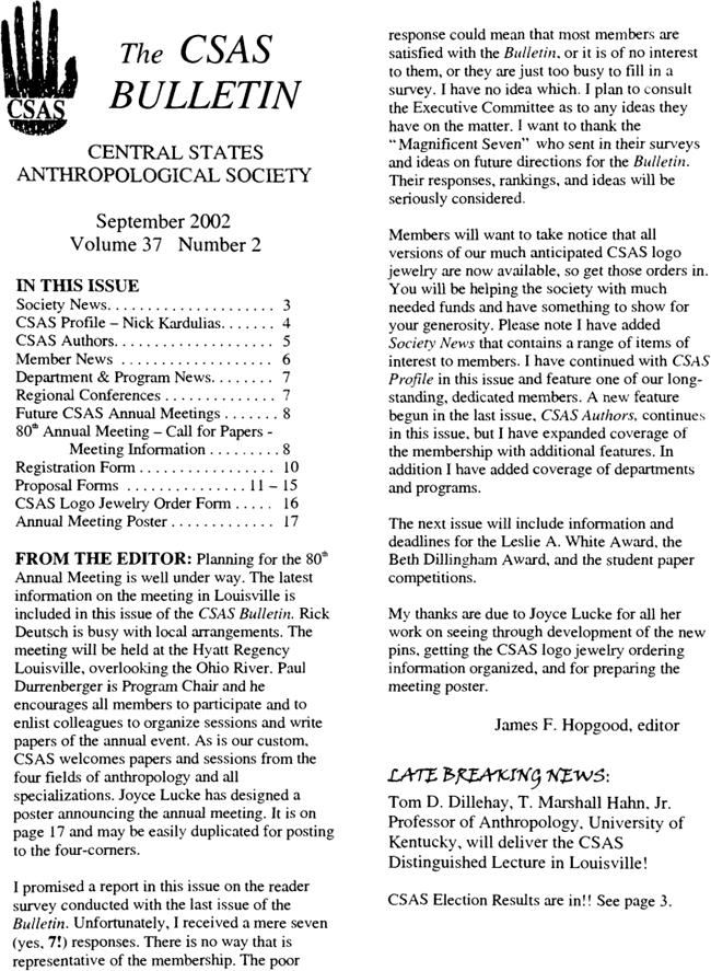 The Central States Anthropological Society: Bulletin