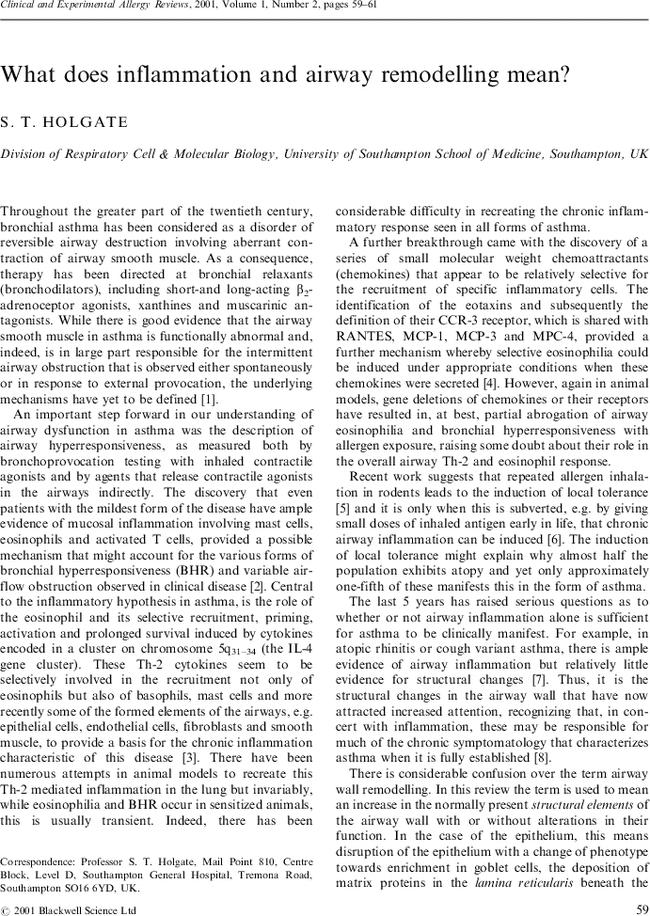 What does inflammation and airway remodelling mean?