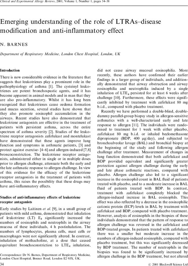 Emerging understanding of the role of LTRAs–disease modification and anti-inflammatory effect