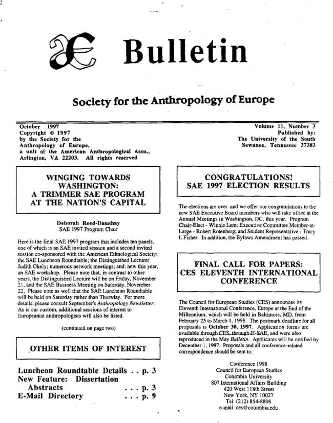 Journal of the Society for the Anthropology of Europe