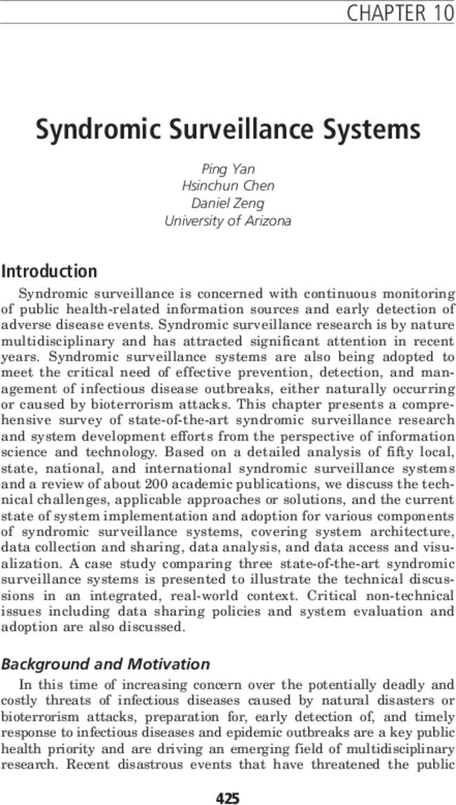 Syndromic surveillance systems