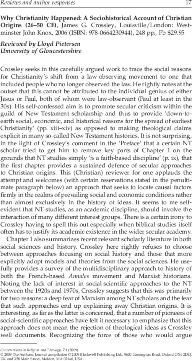 Why Christianity Happened: A Sociohistorical Account of Christian Origins (26–50 CE) – By James G. Crossley