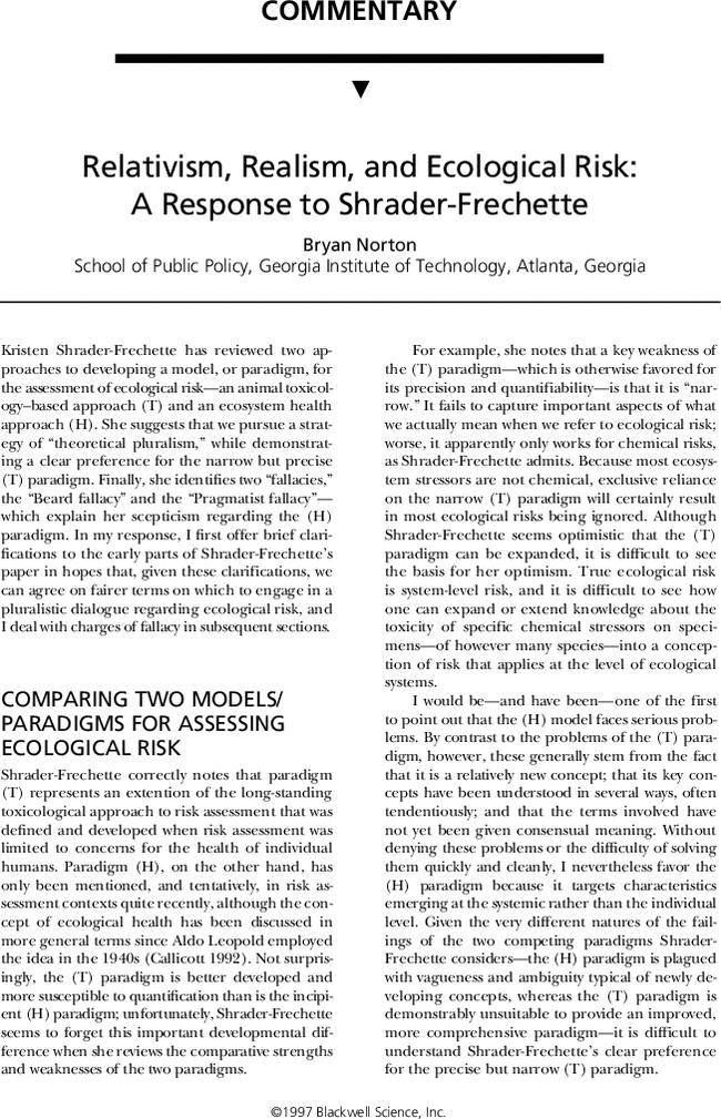 Relativism, Realism, and Ecological Risk: A Response to Shrader-Frechette