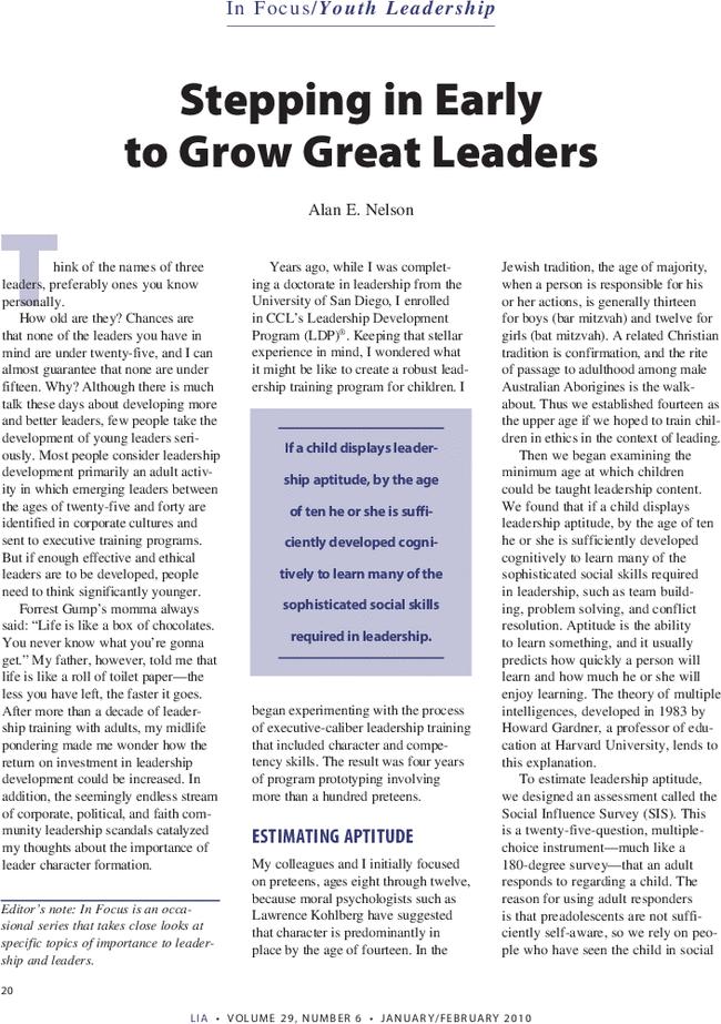 In focus/youth leadership—Stepping in early to grow great leaders