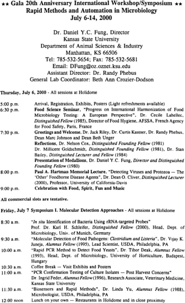 Gala 20th Anniversary International Workshop/Symposium Rapid Methods and Automation in Microbiology July 6–14, 2000