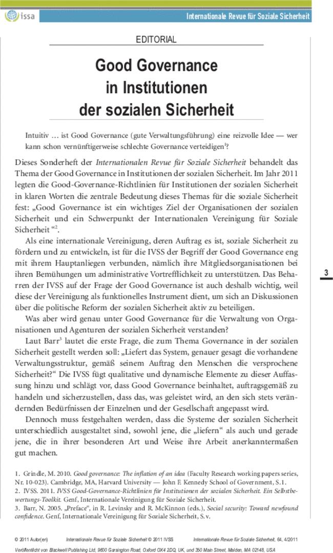 Good Governance in Institutionen der sozialen Sicherheit