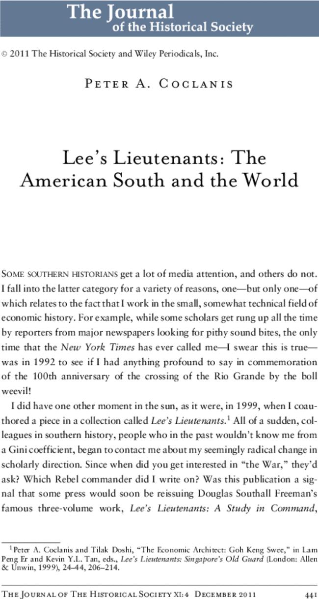 Lee's Lieutenants: The American South and the World