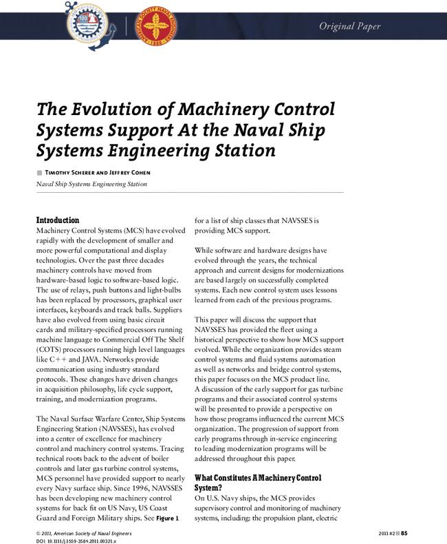 The Evolution of Machinery Control Systems Support At the Naval Ship Systems Engineering Station