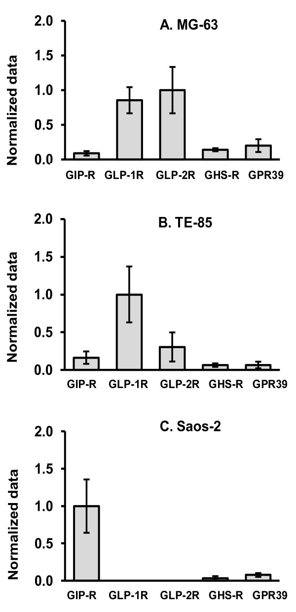 Receptors and effects of gut hormones in three osteoblastic cell lines.