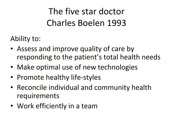 Paradigms of family medicine: bridging traditions with new concepts; meeting the challenge of being the good doctor from 2011.