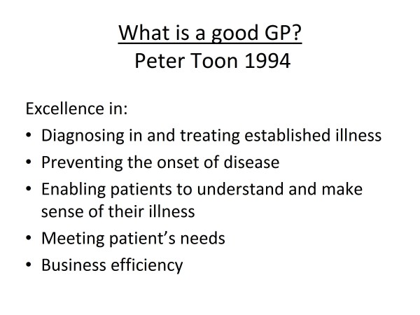 Paradigms of family medicine: bridging traditions with new concepts; meeting the challenge of being the good doctor from 2011.