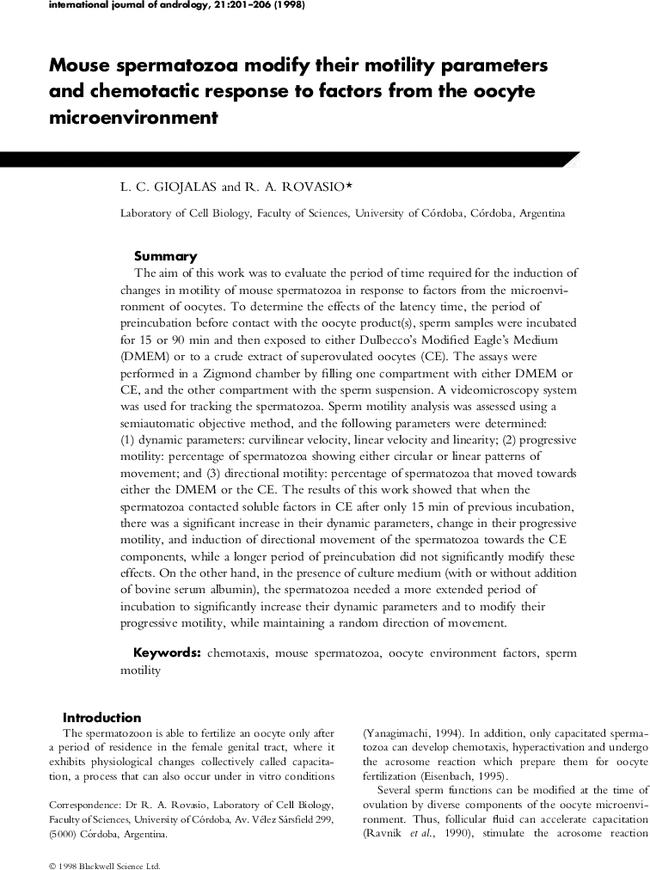 Mouse spermatozoa modify their motility parameters and chemotactic response to factors from the oocyte microenvironment