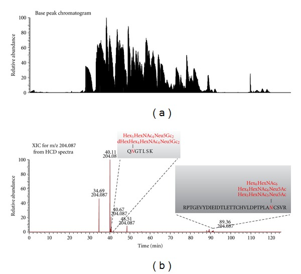 Increasing the productivity of glycopeptides analysis by using higher-energy collision dissociation-accurate mass-product-dependent electron transfer dissociation.