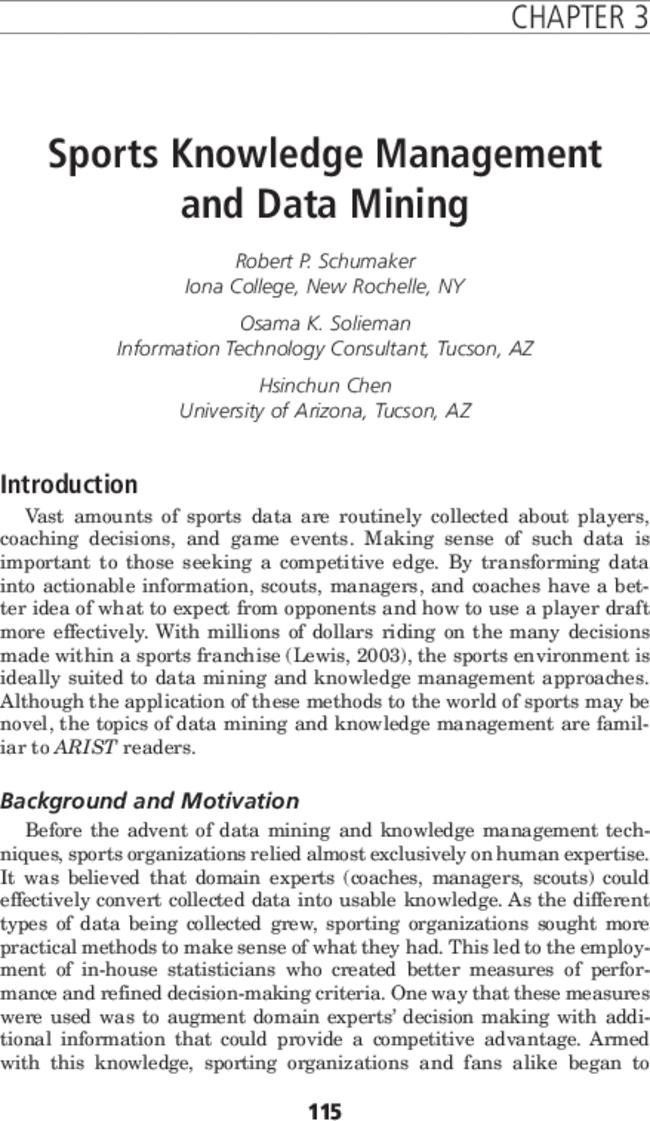 Sports knowledge management and data mining