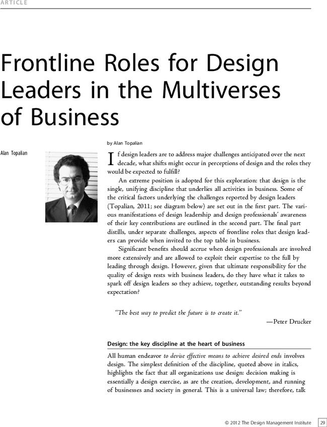 Frontline Roles for Design Leaders in the Multiverses of Business