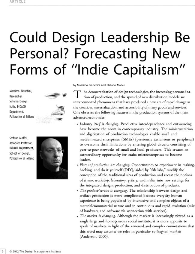 Could Design Leadership Be Personal? Forecasting New Forms of “Indie Capitalism”