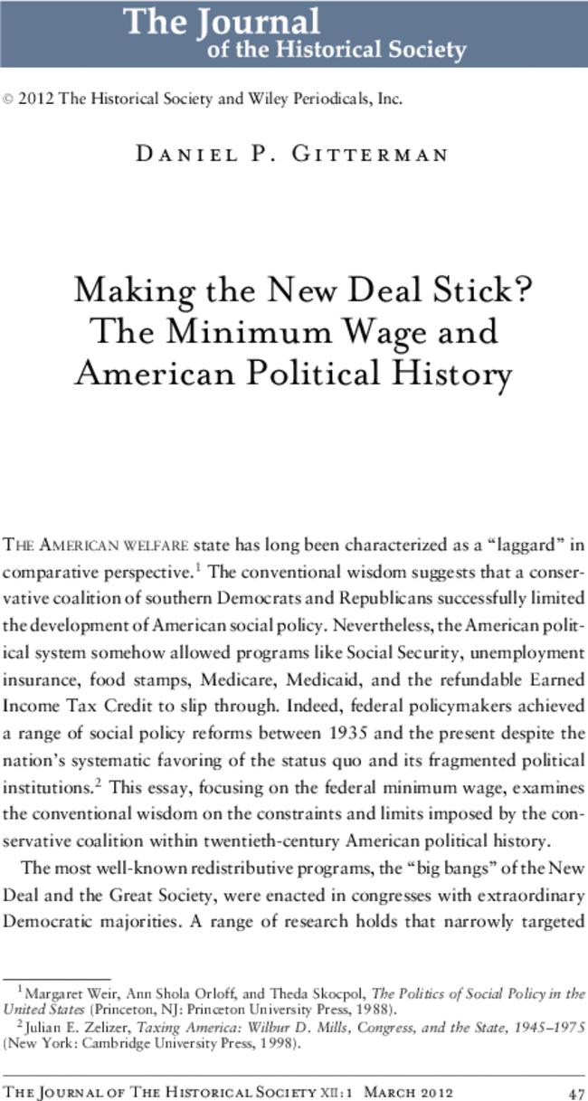 Making the New Deal Stick? The Minimum Wage and American Political History