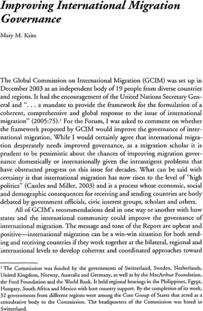 Improving International Migration Governance