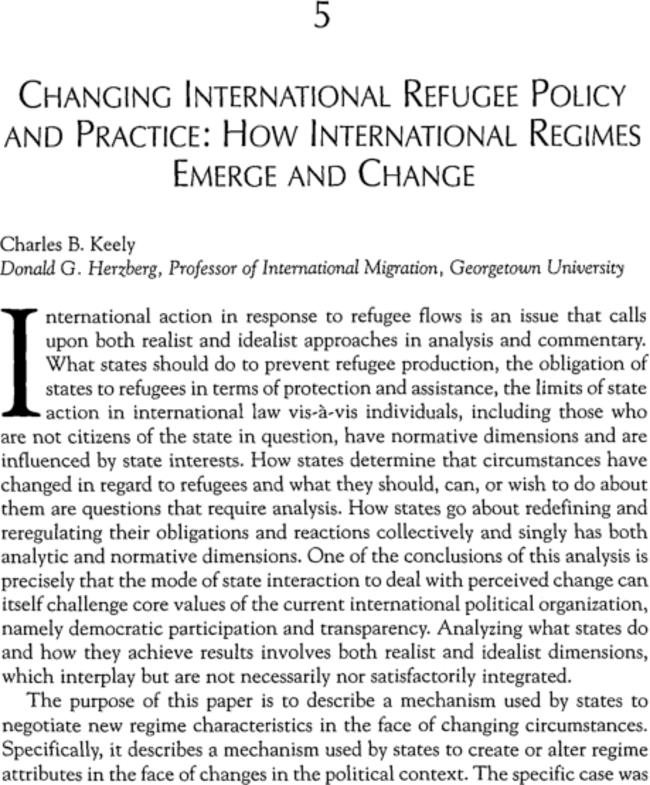 5: Changing International Refugee Policy and Practice: How International Regimes Emerge and Change