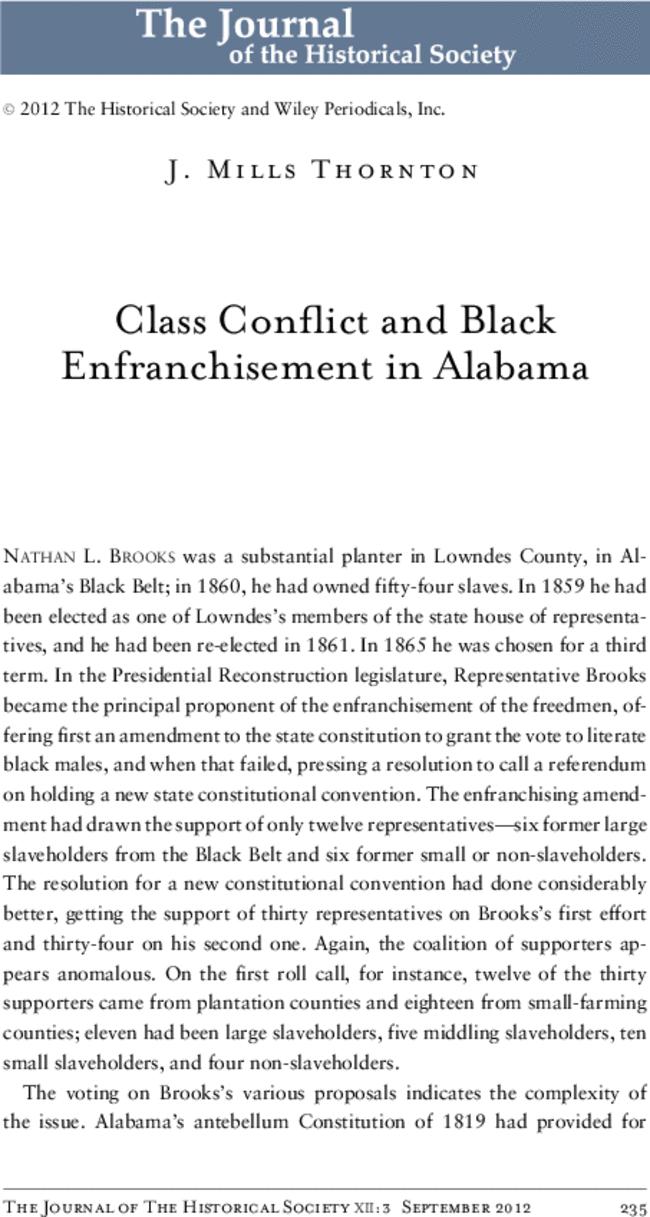 Class Conflict and Black Enfranchisement in Alabama