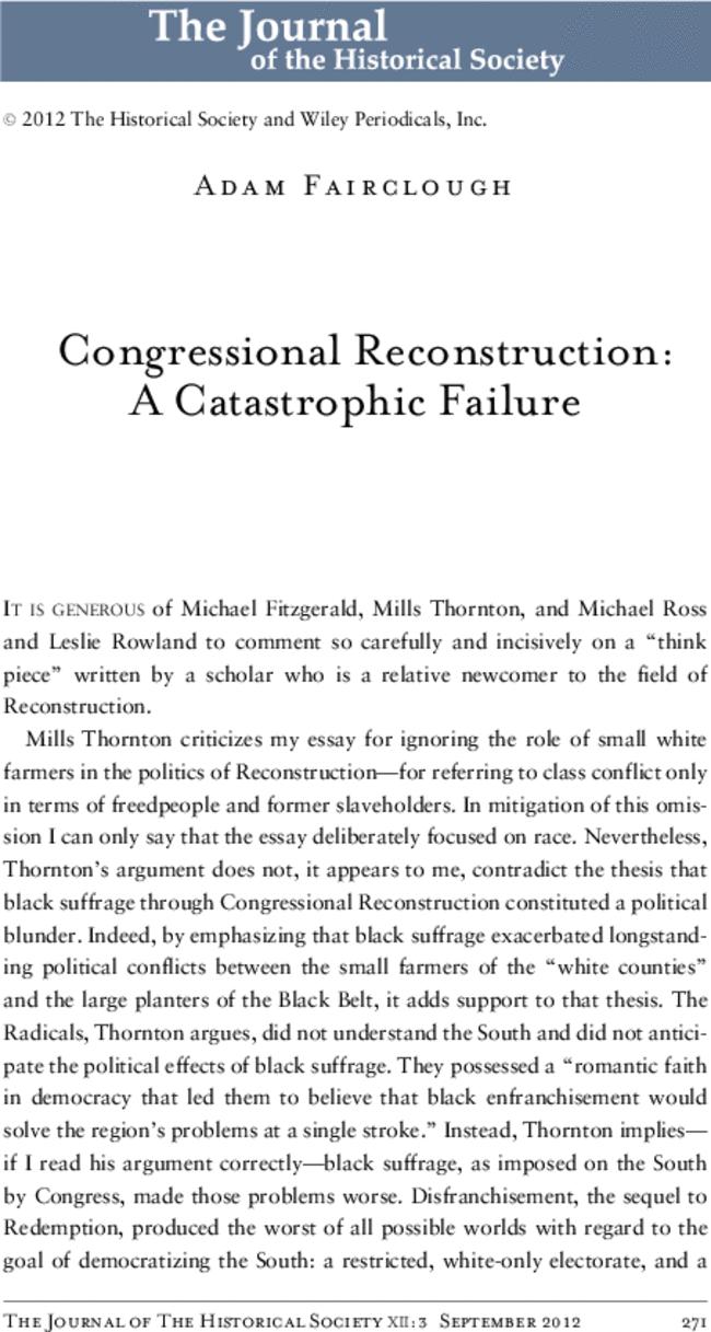 Congressional Reconstruction: A Catastrophic Failure