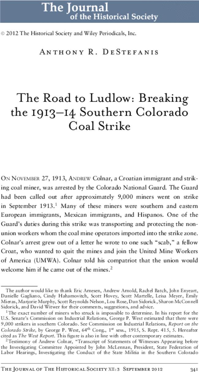 The Road to Ludlow: Breaking the 1913–14 Southern Colorado Coal Strike