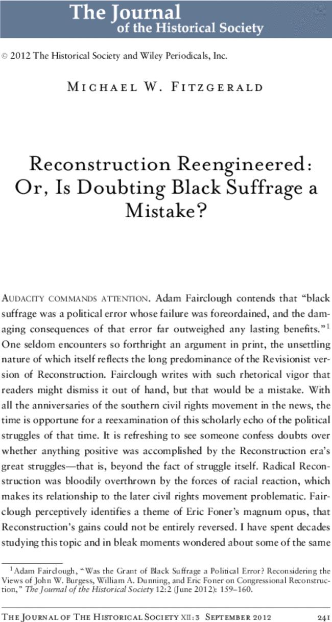 Reconstruction Reengineered: Or, Is Doubting Black Suffrage a Mistake?