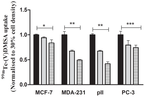 Assessment of tracer 99mTc(V)-DMSA uptake as a measure of tumor cell proliferation in vitro.