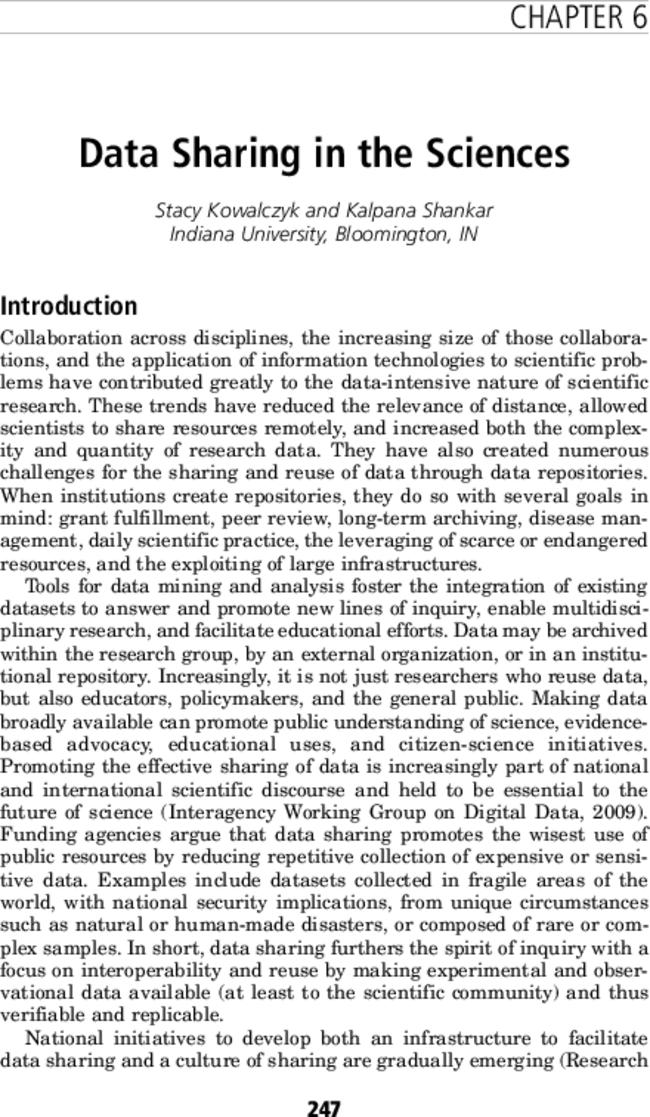 Data sharing in the sciences
