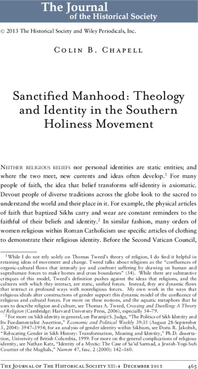 Sanctified Manhood: Theology and Identity in the Southern Holiness Movement