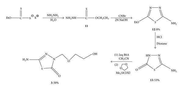 Synthesis and in vitro evaluation of novel acyclic and cyclic nucleoside analogs with a thiadiazole ring.