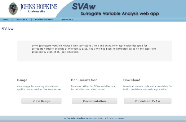 SVAw - a web-based application tool for automated surrogate variable analysis of gene expression studies.