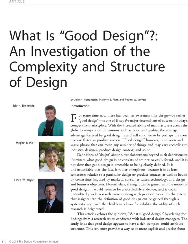 What Is “Good Design”?: An Investigation of the Complexity and Structure of Design