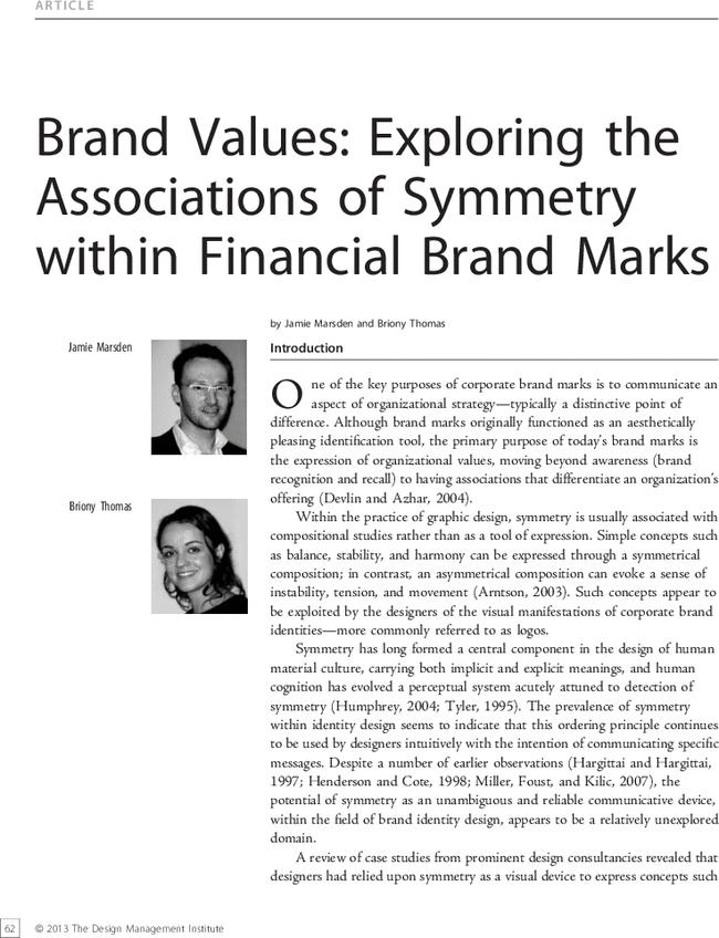 Brand Values: Exploring the Associations of Symmetry within Financial Brand Marks