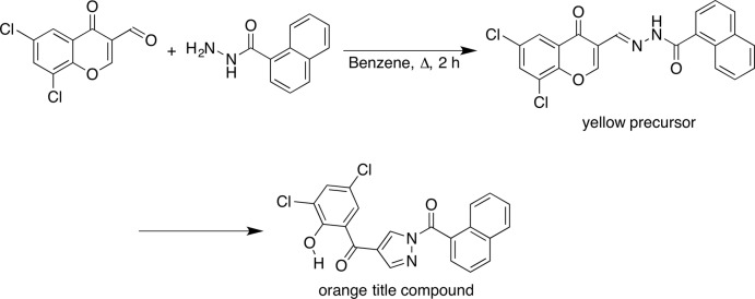 Crystal structure of (3,5-di-chloro-2-hy-droxy-phen-yl){1-[(naphthalen-1-yl)carbon-yl]-1H-pyrazol-4-yl}methanone.