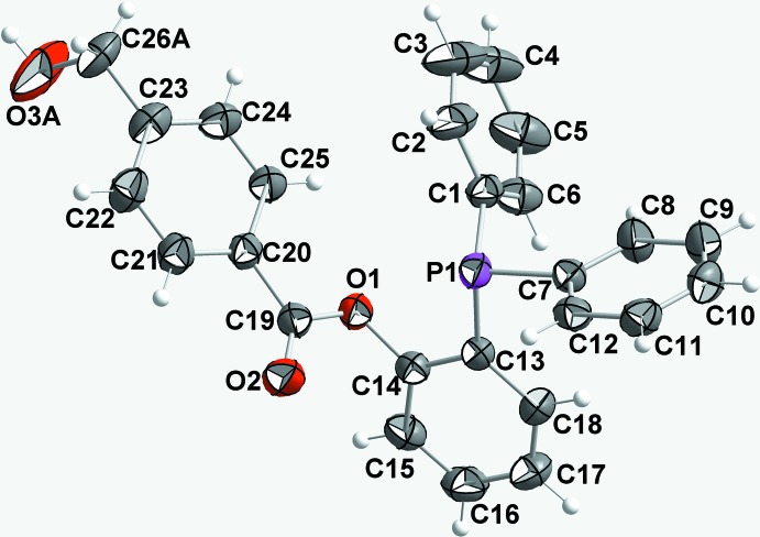 Crystal structure of 2-(di-phenyl-phos-phanyl)phenyl 4-(hy-droxy-meth-yl)benzoate.