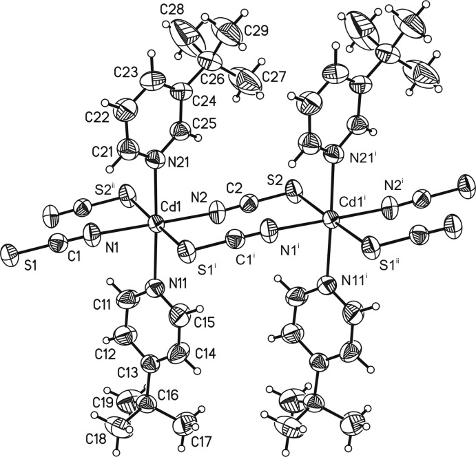 Crystal structure of catena-poly[[(3-tert-butyl-pyridine-κN)(4-tert-butyl-pyridine-κN)cadmium]-di-μ-thio-cyanato-κ(2) N:S;κ(2) S:N].