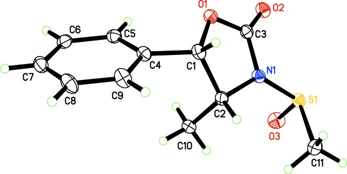 Crystal structure of (4R,5S)-4-methyl-3-methyl-sulfinyl-5-phenyl-1,3-oxazolidin-2-one.