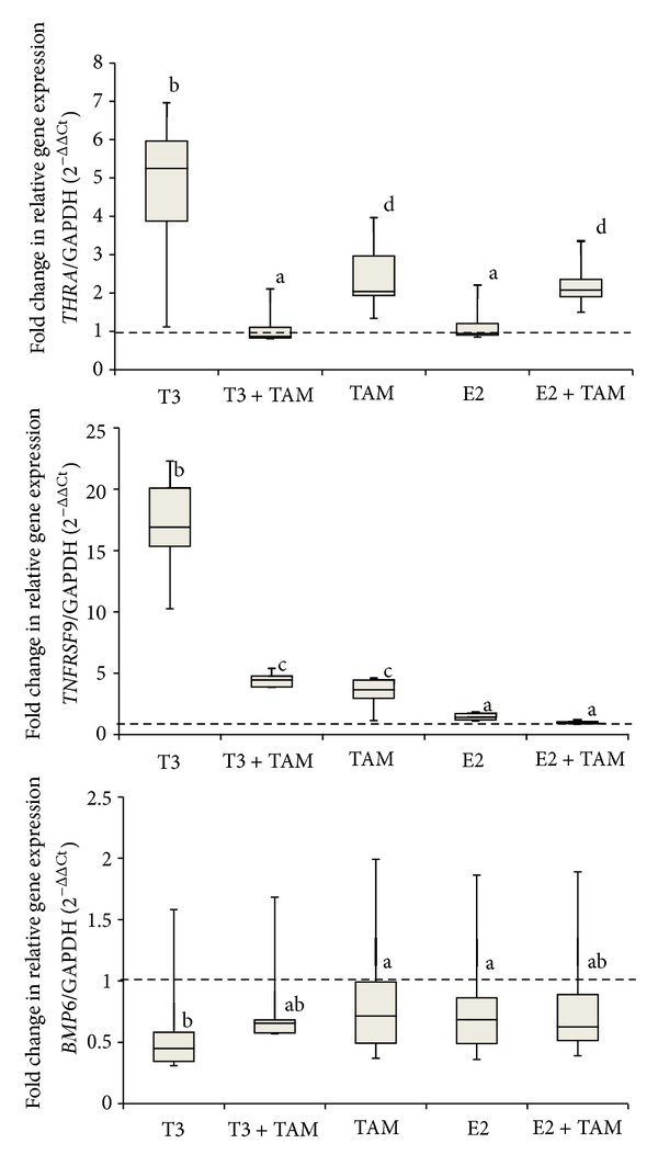 Thyroid hormone status interferes with estrogen target gene expression in breast cancer samples in menopausal women.