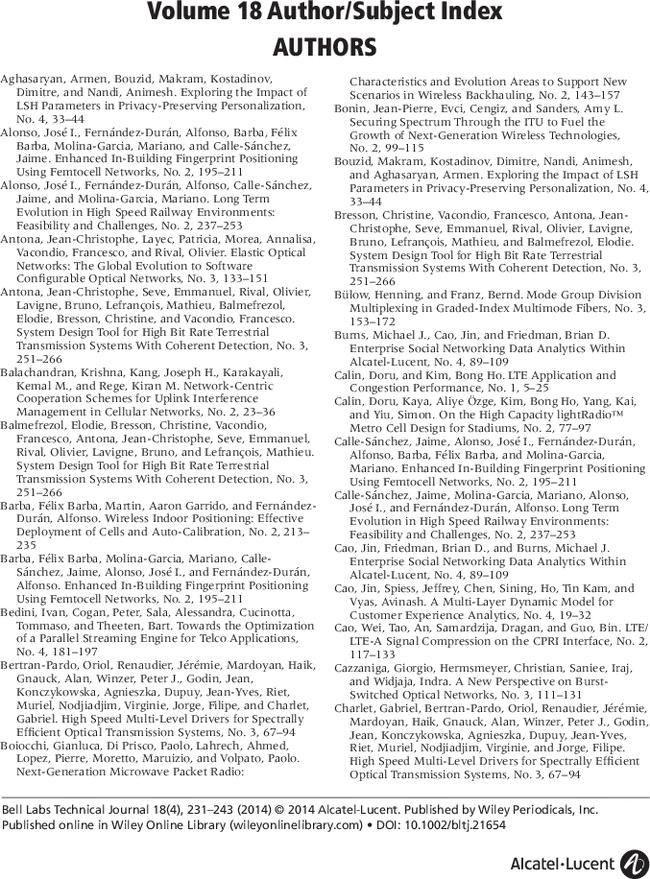 Volume 18 Author/Subject Index