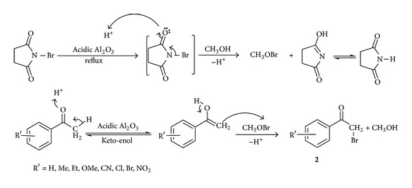 Substrate Directed Regioselective Monobromination of Aralkyl Ketones Using N-Bromosuccinimide Catalysed by Active Aluminium Oxide: α -Bromination versus Ring Bromination.