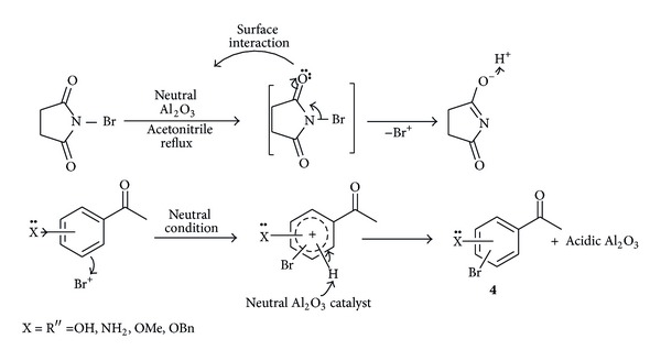 Substrate Directed Regioselective Monobromination of Aralkyl Ketones Using N-Bromosuccinimide Catalysed by Active Aluminium Oxide: α -Bromination versus Ring Bromination.