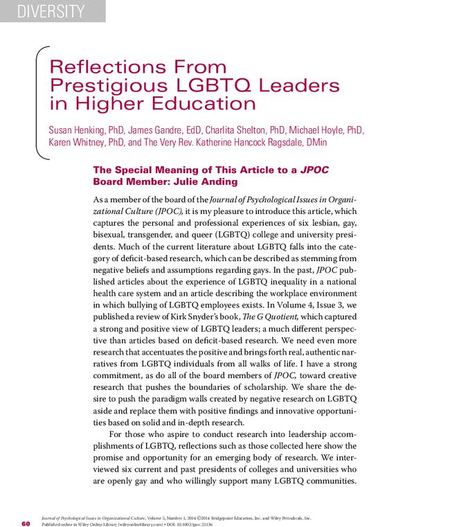 Reflections From Prestigious LGBTQ Leaders in Higher Education